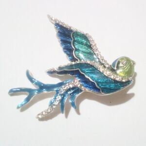 Vintage Napier Blue Enamel and Rhinestone Silver Tone Blue Bird Brooch